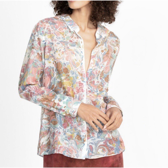 Johnny Was/Amanda Bond Lena Size Medium Marbled Pastel Long Sleeve Button Up Top - Picture 4 of 11